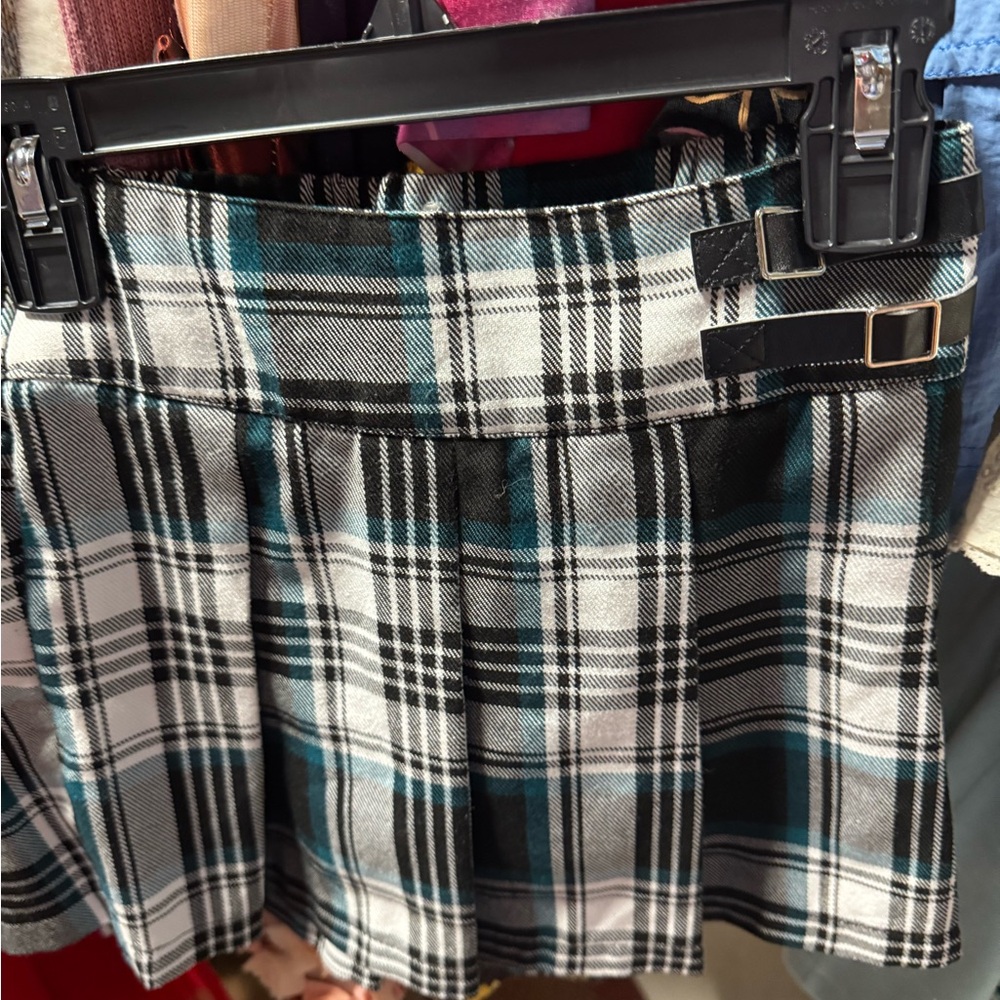 Justice Plaid Mini Skirt with Buckle Detail